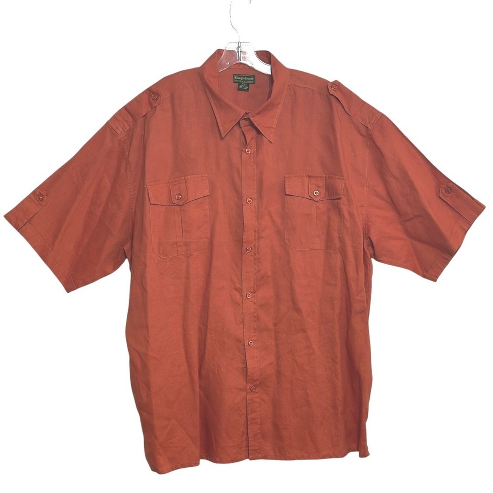 Giorgio Inserti Button Up Men Rust 100% Linen Safari Epaulets Summer Coastal 3XL